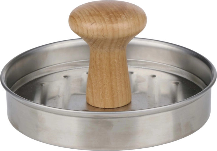 Hamburgerpers ALPINA van metaal en hout 13 × 13 × 6 cm