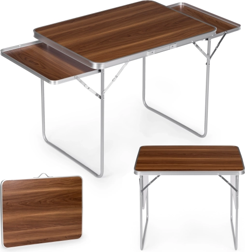 MultiGarden camping vouwtafel 120 × 60 cm met 2 zijplanken, bruin
