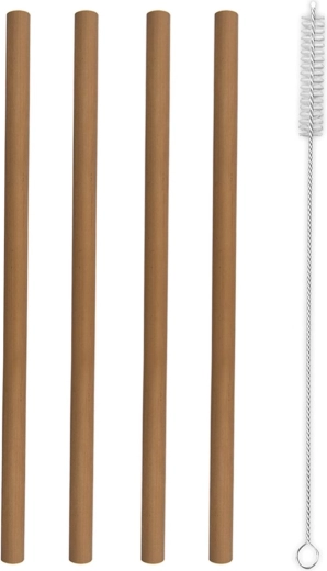 Bamboe drinkrietjes 20 cm (4 stuks) met schoonmaakborsteltje
