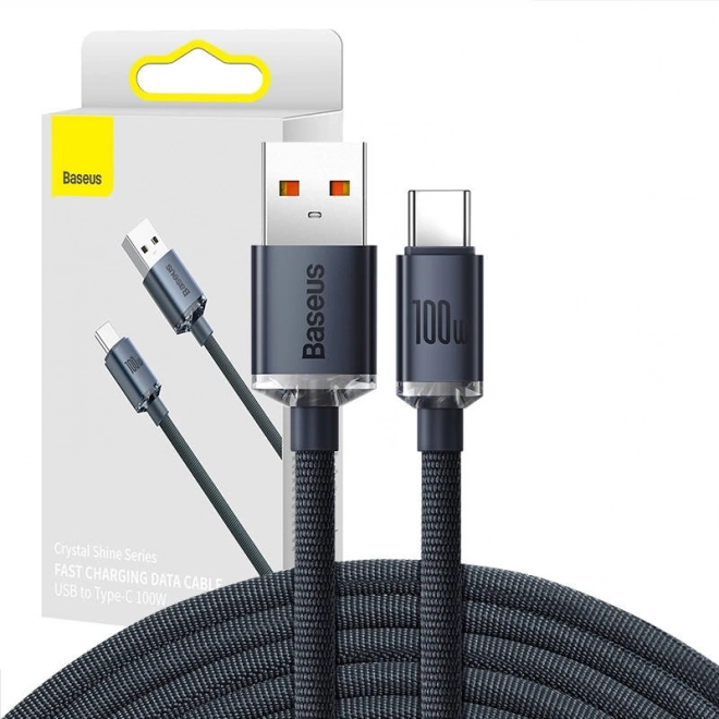 Baseus Crystal Shine kabel USB–USB‑C 100 W 2 m – zwart