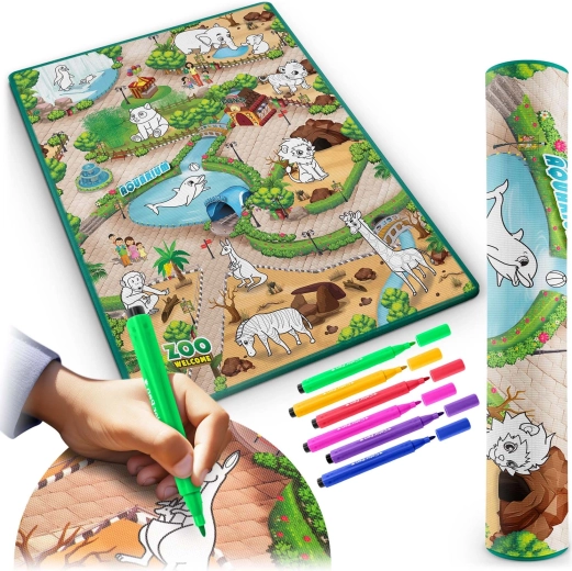 Grote afwasbare onderlegger 90 × 120 cm met zoo-motieven