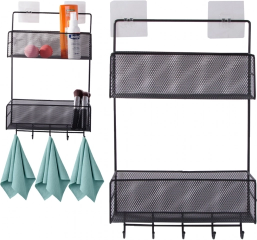 metalen wandorganizer met planken en haken – boren niet nodig, zwart