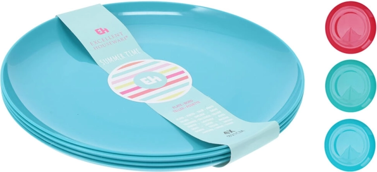 Set van ondiepe plastic borden 21 cm, mix kleuren, 4 stuks
