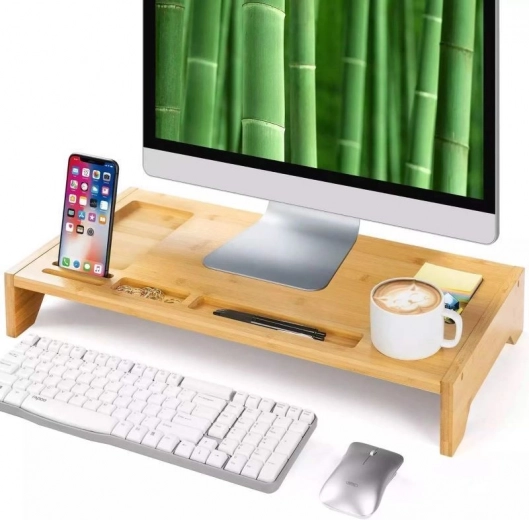 Bamboe monitorstandaard met organizer
