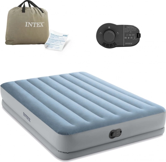 Opblaasbaar tweepersoons luchtbed INTEX 203 × 152 × 36 cm met ingebouwde elektrische pomp