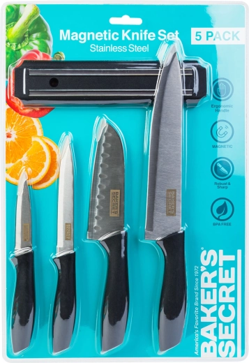 Baker's Secret set keukenmessen met magnetische houder, 5-delig