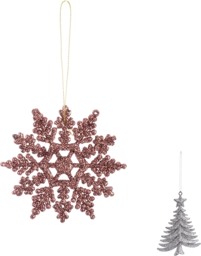 Hangende kerstdecoratie van kunststof met glitters – mix varianten