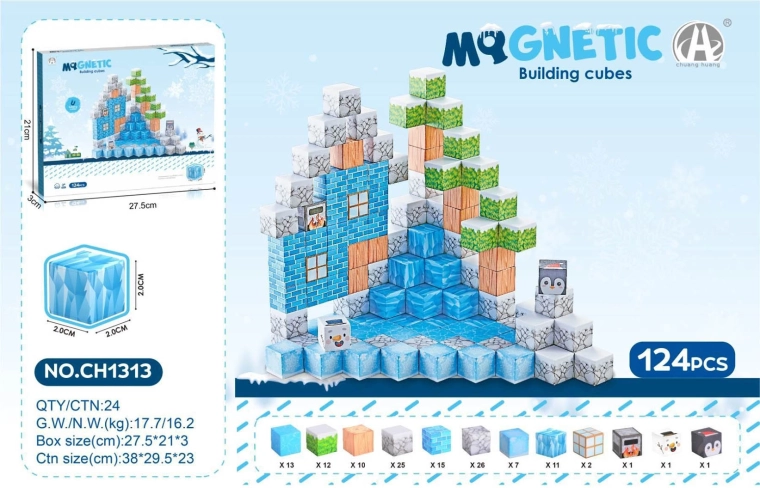 Magnetische 3D-blokjes voor kinderen, 124 stuks