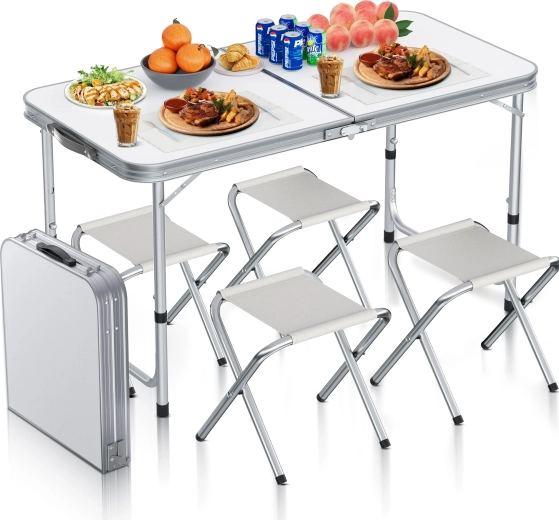 Opvouwbare campingtafel Camp 120 set zwart (tafel + 4 stoelen)