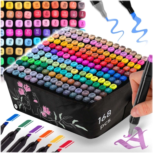 Alcoholmarkers met dubbele punt met etui 168 stuks Nukido