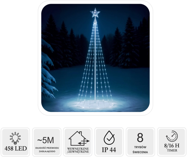 LED kegelvormige kerstboom met ster 3 m, 458 LED, koud wit, binnen/buiten