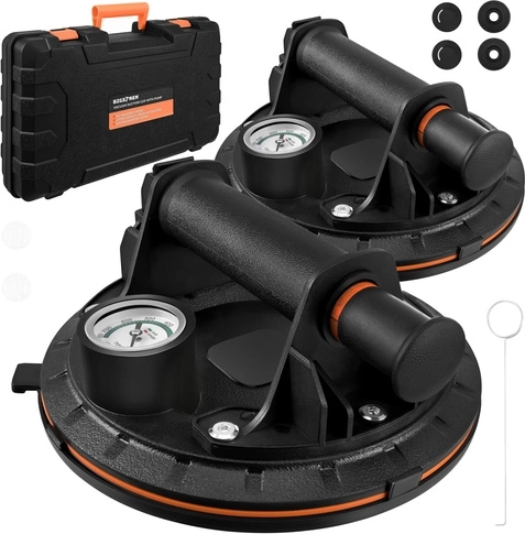 Vacuümzuignap met pomp Bigstren – set 2 stuks, 200 kg, manometer, koffer
