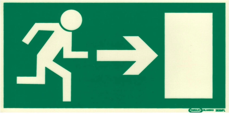 Veiligheidsbord Nooduitgang naar rechts fotoluminescerend 210 × 105 mm