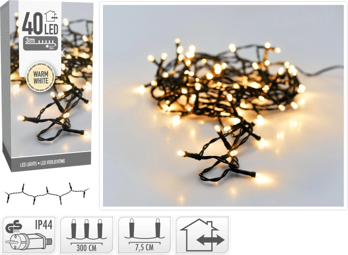 Kerstverlichting met ledlampjes, 3 m, 40 ledlampjes, warm wit, IP44