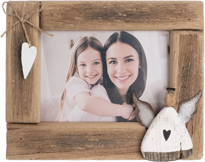 Fotolijstje van paulowniahout met engelmotief, beige