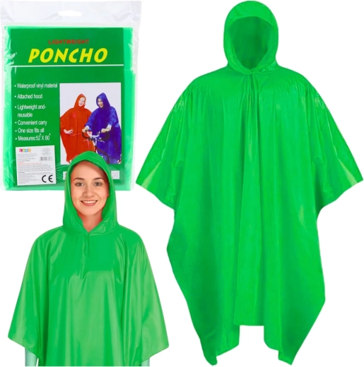 Groene waterdichte regenponcho met capuchon, herbruikbaar 132 × 203 cm