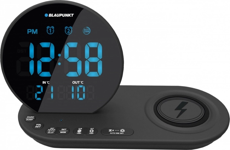 Radiowekker met FM, Qi draadloos opladen en temperatuursensor – zwart