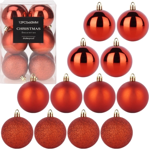 Onbreekbare kerstballen rood 6 cm – set van 12 stuks
