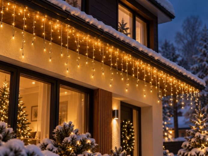 Indrukwekkend effect van lichtgevende ijspegels
