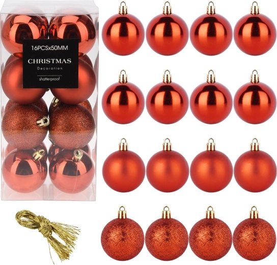 Onbreekbare rode kerstballen 5 cm, set van 16 stuks