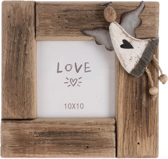 Fotolijst van paulowniahout met engelmotief in beige