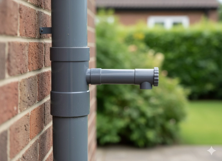 Praktische waterafvoer naar regenton