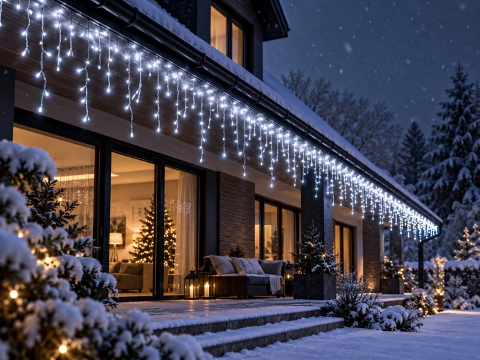 Indrukwekkend effect van lichtgevende ijspegels