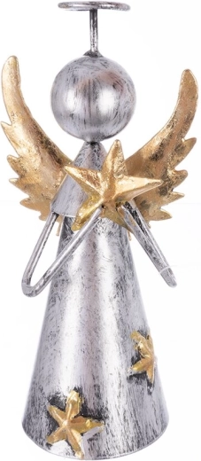 Metalen decoratie engel met ster grijs-goud 12,5 cm
