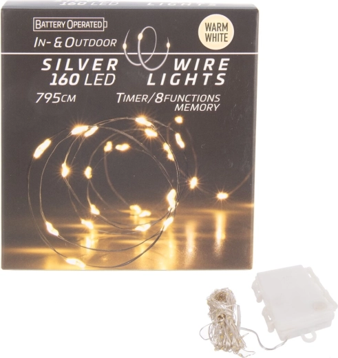 LED-lichtsnoer op draad 160 LED geel licht met timer (binnen en buiten)