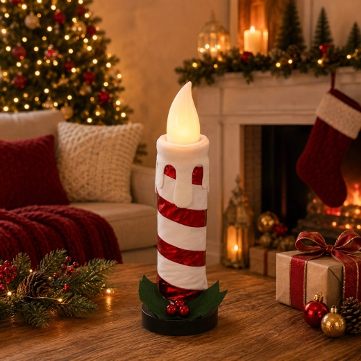 Kerst-ledkaars wit-rood 60 cm