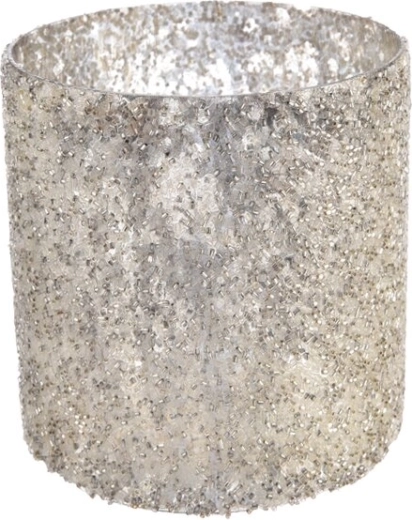 Glazen kaarsenhouder met gouden kraaltjes 10 × 10 × 10 cm