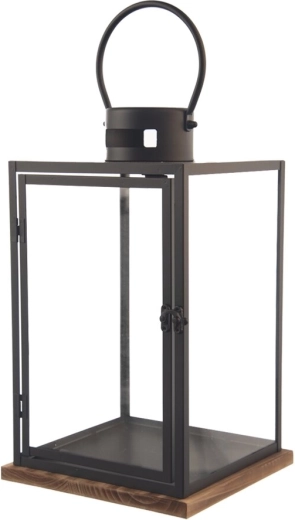 Metalen lantaarn met houten details zwart – middelgroot