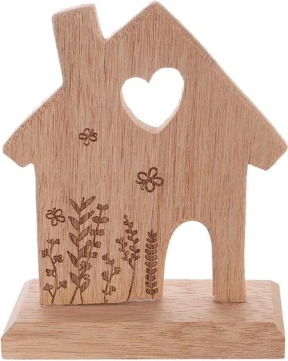 Houten decoratief huisje met bloemmotief, bruin