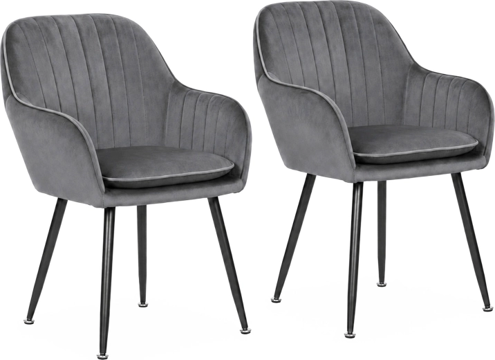 ModernHome set van 2 gestoffeerde fluwelen eetkamerstoelen met armleuningen, donkergrijs