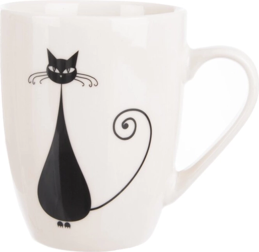 Porseleinen mok met kattenmotief wit/zwart 370 ml