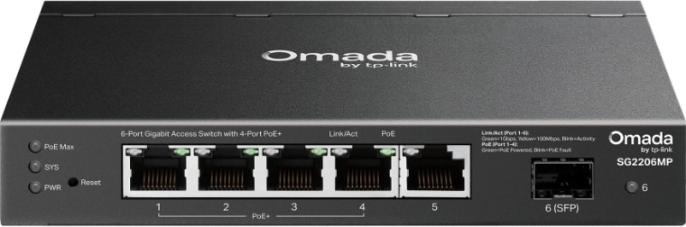 TP-Link Omada gigabit-switch met 4× PoE+ en 1× SFP (6 poorten)