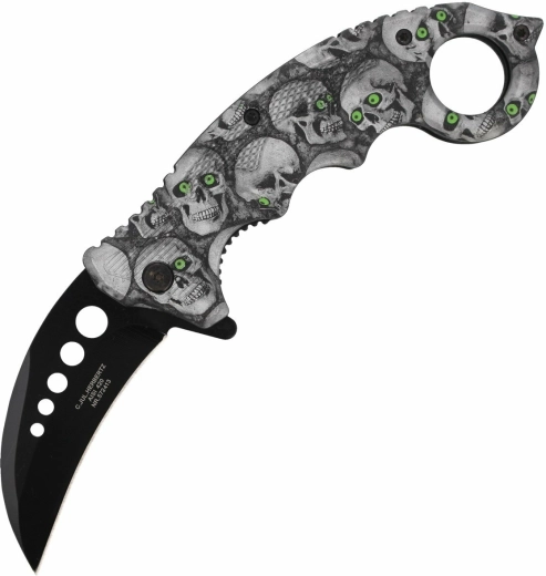 Herbertz CJH Totenköpfe karambit zakmes met schedels, opvouwbaar 7,3 cm