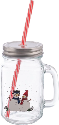 Glas met deksel en rietje Sneeuwpop 0,5 l
