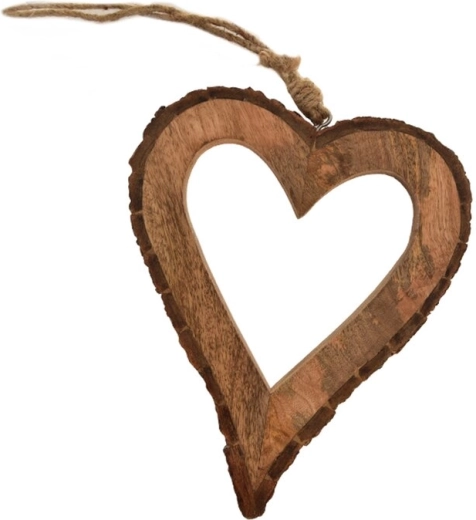 Hangende hartdecoratie van mangohout met schorseffect