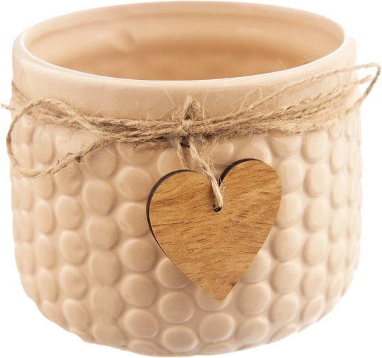 Beige keramische bloempot met hout 13 cm