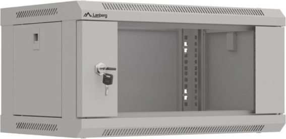Wandgemonteerde 19" rackkast 4U 540×350 grijs met glazen deur (flat pack)