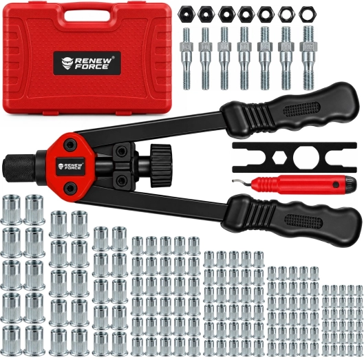Handmatige hefboogklinktang voor blindklinkmoeren Renew Force M3–M12 met accessoires