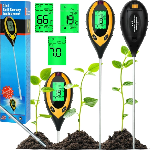 Digitale bodemtester 4-in-1 voor het meten van pH, vochtigheid en temperatuur