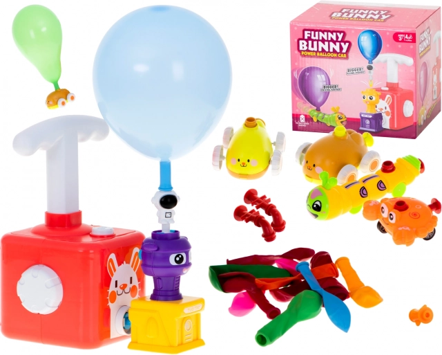 Ballonlanceerder met autootjes en konijntjesmotief – set van 23 stuks