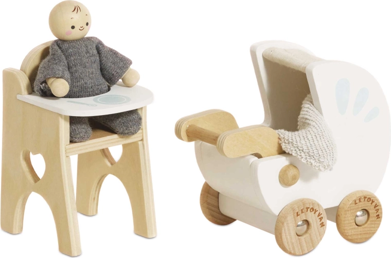 Le Toy Van houten kinderkamerset voor poppenhuis met baby