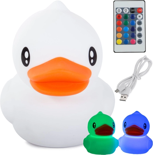 Silikonen nachtlampje voor kinderen in de vorm van een eend met RGB-kleuren en afstandsbediening