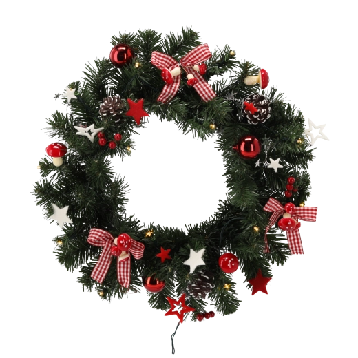 Kerstkrans met ledverlichting 40 cm rood-wit