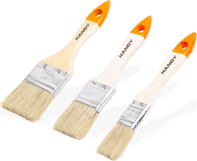Set platte verfkwasten met houten handvat, 3 stuks