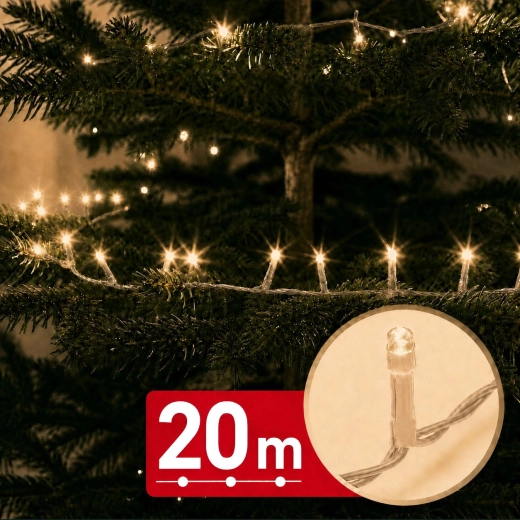 LED-lichtsnoer met timer, 20 m, 400 LED's, warm wit