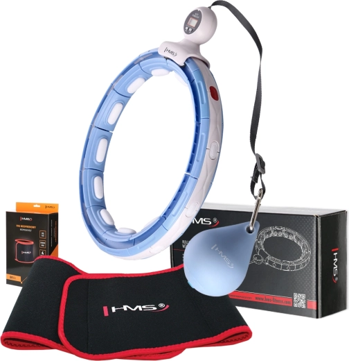 HMS set: slimme massage-hula hoop met gewicht, magneten en teller + afslankband blauw